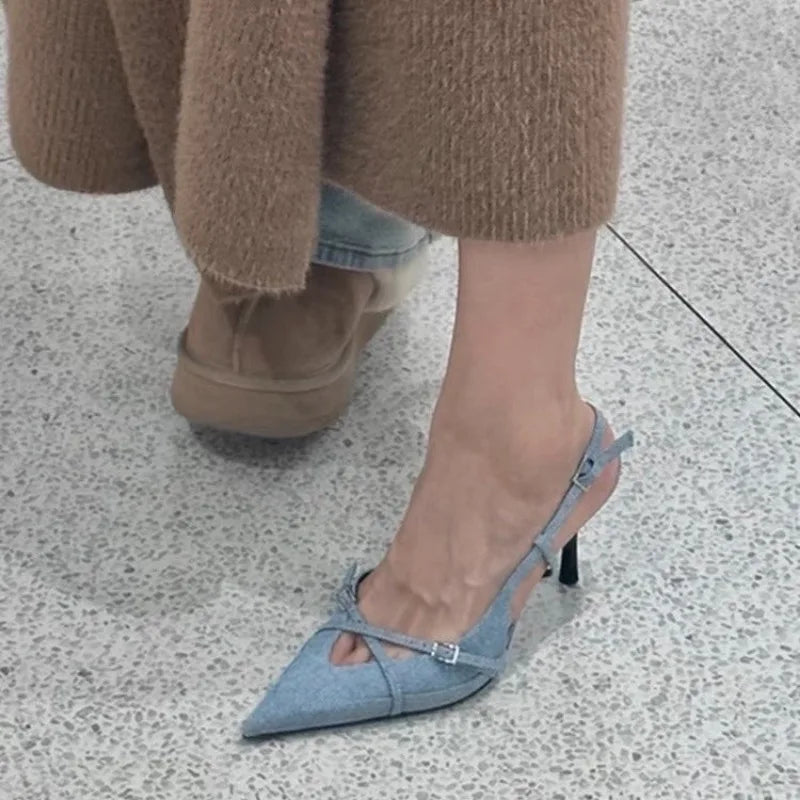 LBSFY  -New Luxury Designer Summer Blue Women Sandals Fashion Elegant Pointed Toe Singbacks Shoes Ladies Outdoor High Heel Sandalias
