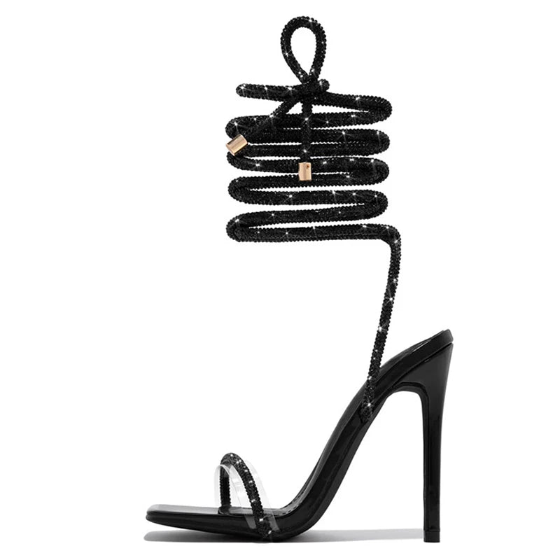 LBSFY  -Sexy Gold Crystal Ankle Cross Strap Sandals Women Summer Party Wedding Banquet Shoes Fashion Open Toe Club Stripper Heels