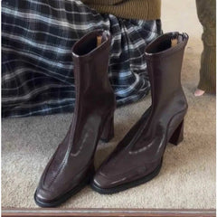 LBSFY -2025 Vintage High Heel Women Ankle Boots Fashion Square Toe Short Booties Autumn Winter Ladies Shoes Botas Mujer