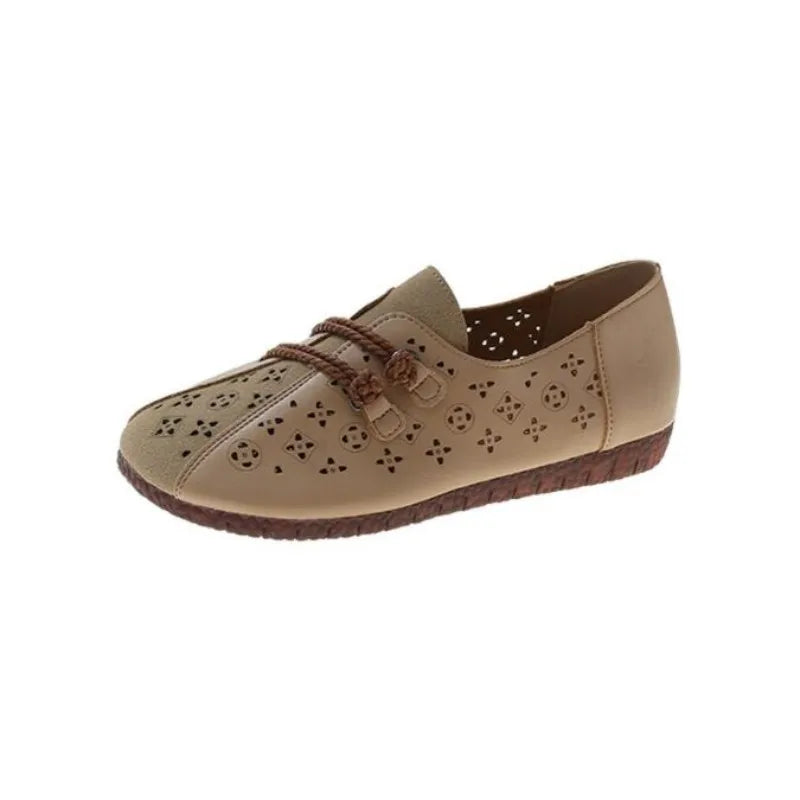 LBSFY  -  Summer Ballet Flat Shoes Woman Retro Ethnic Style shoes For Women Splicing Hollow Leather Comfort Shoes Zapatillas Mujer