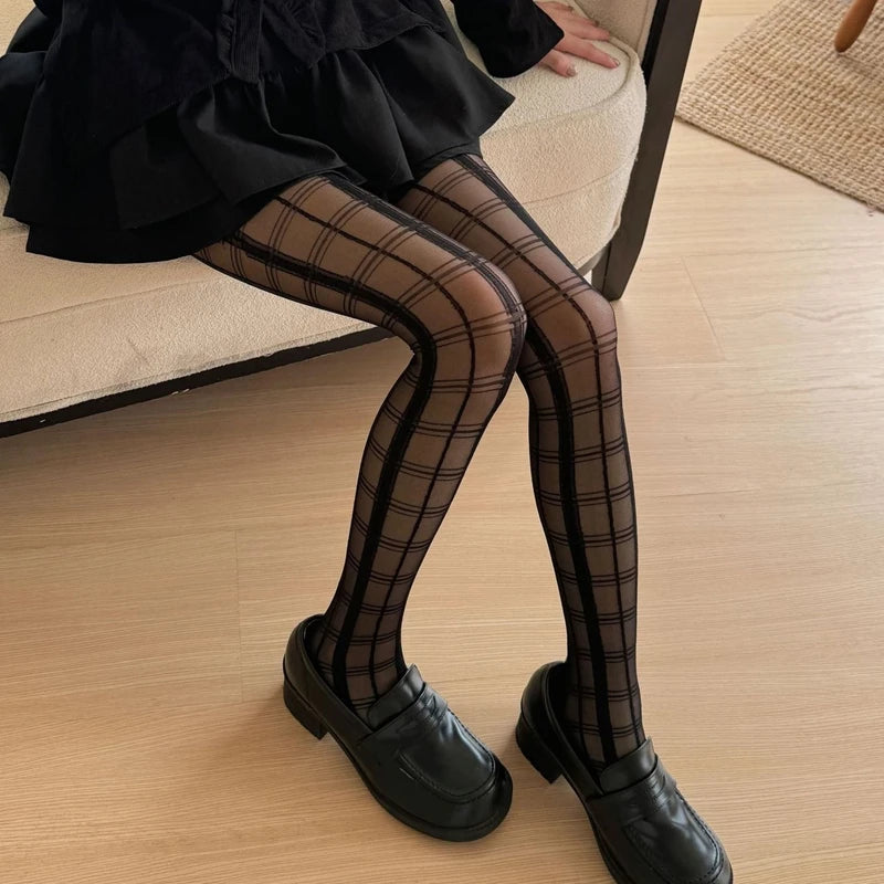Lbsfy Black Plaid Pattern Stretchy Tights JK Ultra-thin Pantyhose Women's Stockings Ladies Party Club Slimming Socks Underwear
