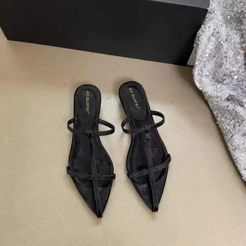 LBSFY -New Style Women's Shoes Narrow Band Heels Women Sandals Fashionable Pointed Toe Toe Jump Pump Stripper Party Women's Slippers