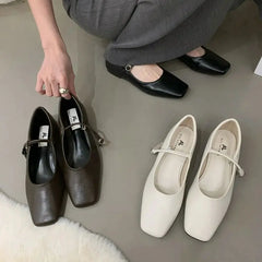 LBSFY - Spring New Brand Women Flats Fashion Square Toe Shallow Mary Jane Shoes Soft Casual Ballet Shoes Slingback Shoes