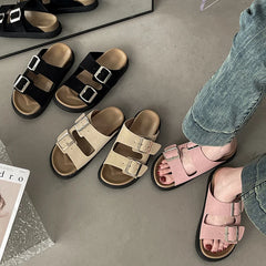 LBSFY  -  2024 Summer Platform Women Slippers Fashion Elegant Outdoor Metal Buckle Slides Shoes Ladies Casual Beach Flats Sandalias