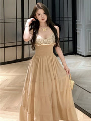 LBSFY -Y2K Elegant French Fashion Women's Evening Dresses Sequin Vintage V-Neck Backless Sexy Slim Midi Dress Prom Female Clothes New