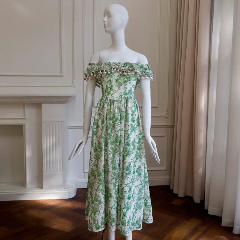 LBSFY -Fashion Lotus Leaf Edge Dress Women's Square Collar Flying Sleeve Slim Dresses 2025 Summer New Tide