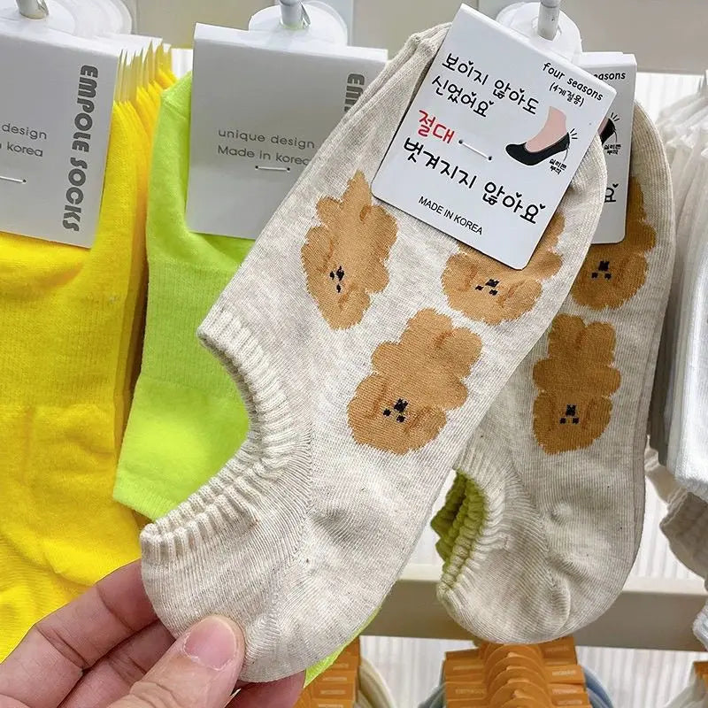 Lbsfy Women's Socks Animal Cartoon Bear Thin Non-slip Invisible Cute Kawaii Harajuku Panda Rabbit Low Cut Ankle Sock Summer Girls Gift