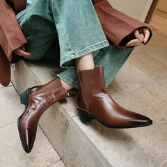 LBSFY  -  2025 New Genuine Leather Boots Women Pointed Toe Handmade Retro Ankle Boots Stretch Slip On Ladies Chelsea Boots Female