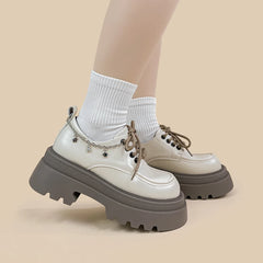 LBSFY  -  Fashion Trendy Mary Jane Shoes Lovely Girls Students White Platform Pumps Female Women Lace-up Dressing Shoes