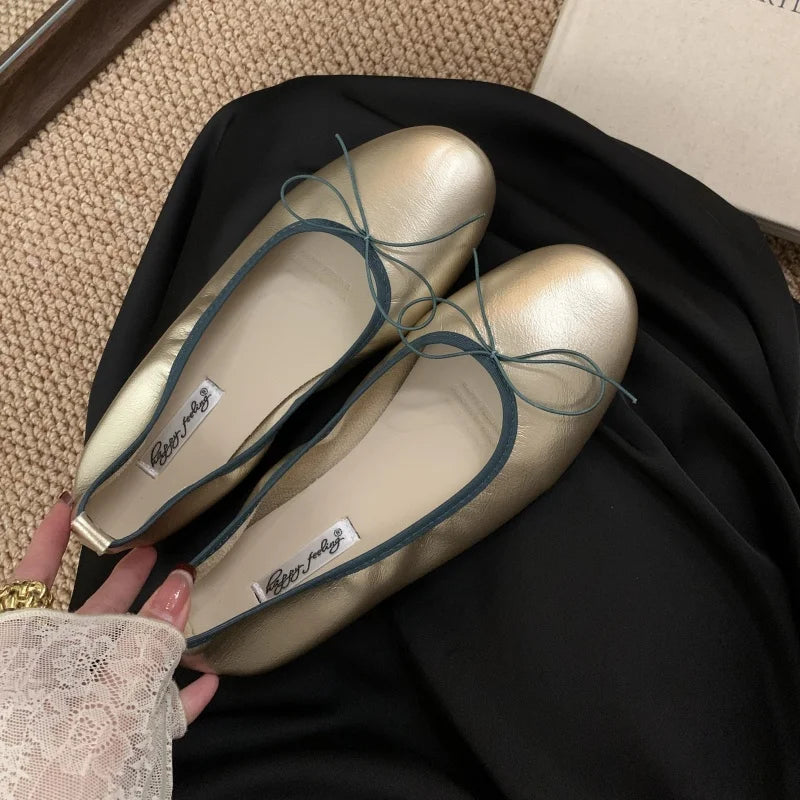 LBSFY -Fashion Bow Tie Flats Ballet Shoes Women Female Ballet Round Toe Shallow Cut Ballerina Soft Moccasin Dress Shoes Zapato