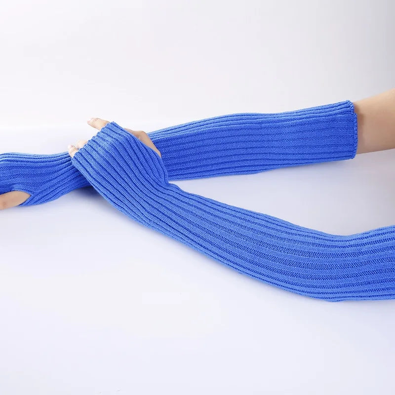 Lbsfy New Long Fingerless Gloves Womens Winter Warmer Knitted Arm Sleeve Fine Casual Soft Girl Goth Clothes Women Punk Gothic Gloves