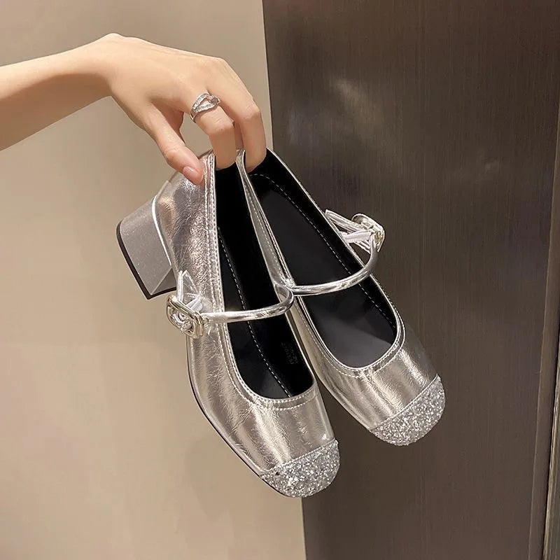 LBSFY -Women's Mary Jane Shoes Leather Summer Dresses French Style Wear-resistant Round Toe Mid Heel Ladies Design Single Lolita Shoes