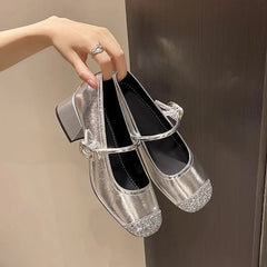 LBSFY -Women's Mary Jane Shoes Leather Summer Dresses French Style Wear-resistant Round Toe Mid Heel Ladies Design Single Lolita Shoes
