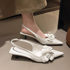 LBSFY -New Style Luxury Women's Mule Shoes Summer Fashion High Heel Flower Sexy Pointed Ladies Casual Outdoor Shoes Sweet White Sandals