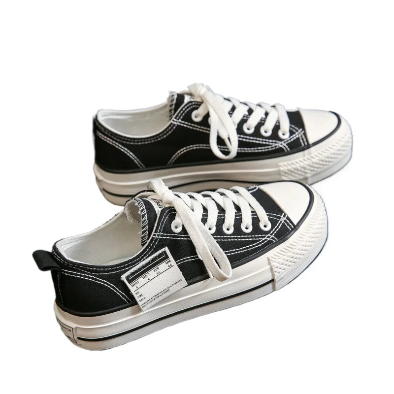 LBSFY -Solid Color Low Cut Korean Style Casual Thick Soled Canvas Shoes for Women Versatile Thick Soled Shoes for Heightening