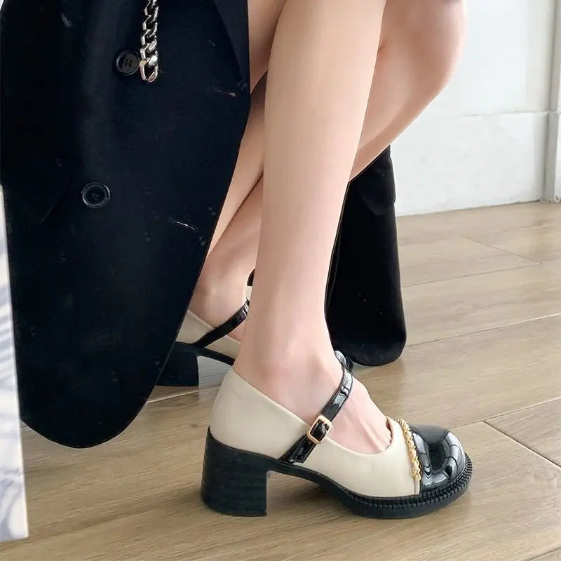 LBSFY  -  Women's Summer Footwear on Heeled Round Toe Shoes for Woman 2024 Gothic Mary Jane Pumps High Heels Normal Leather Casual Black a