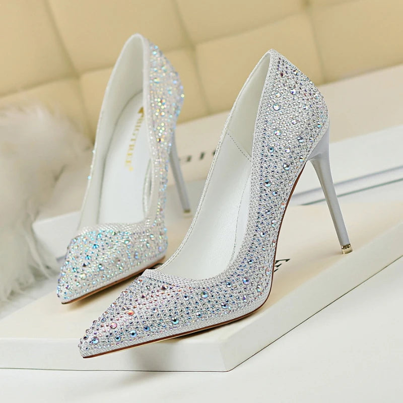 LBSFY  - 2024 summer new 7cm 10cm high heels for women PROM party shoes Wedding bride high heels Luxury rhine-diamond design work sandals