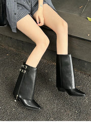 LBSFY  -  Women Western Cowgirl Booties Fashion Side Zippers Mid Calf Booties Retro Style Autumn Female Thick Heel Shoes