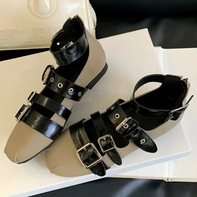 LBSFY  -  Belt Buckle Design Ballet Flat Shoes Women Retro Leisure and Comfy Summer Footwear Women Shallow Fashion Brand Mary Jane Shoes