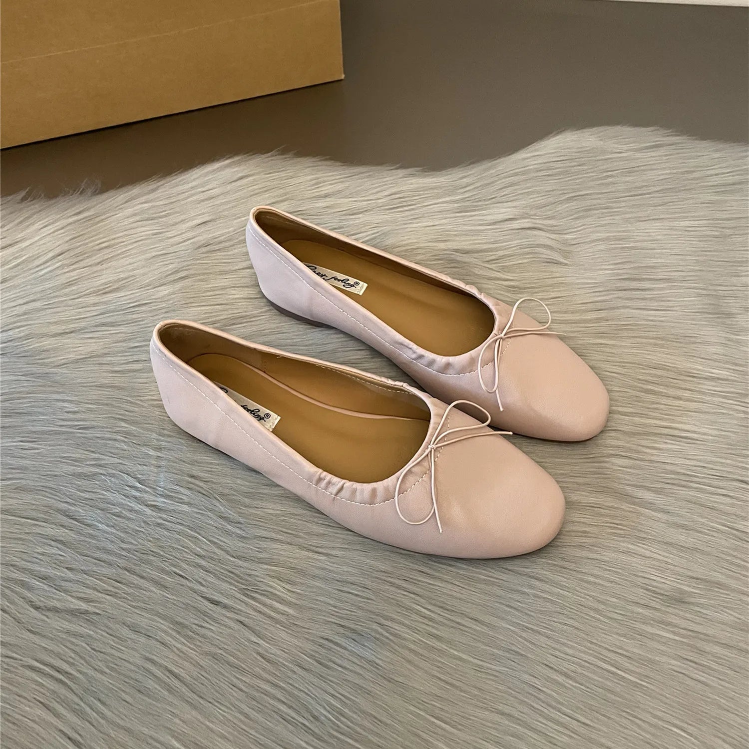 LBSFY -Fashion Bow Tie Flats Ballet Shoes Women Female Ballet Round Toe Shallow Cut Ballerina Soft Moccasin Dress Shoes Zapato