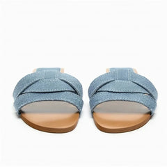 LBSFY  -  Fashion Women Flat Sandals 2024 Summer Beach Style Blue Denim Shoes Casual Round Toes Flip Flops Woman Comfortable Slippers