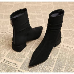 LBSFY -New Women's Pointed Toe Ankle Boots High Heels Sexy Chunky Designer Chelsea Boots Elegant Low Heels Short Booties