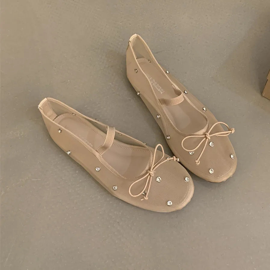 LBSFY -New Brand Women Flat Shoes Fashion Mesh Ladies Elegant Mary Jane Shoes Soft Sole Outdoor Dress Ballerinas