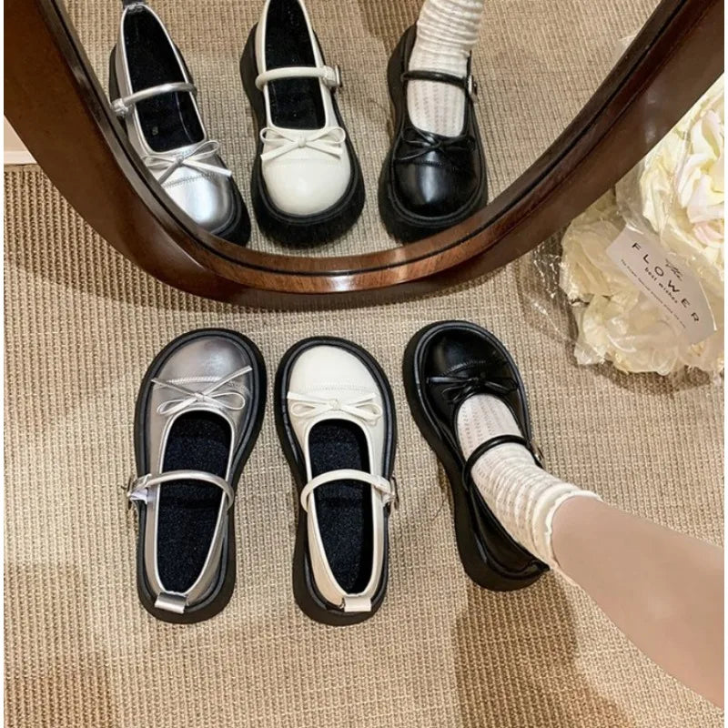 LBSFY -French bowknot Mary Jane Platform Shoes Woman 2025Buckle Strap Pu Leather Casual Shoes Woman Thick Sole Student Jk Uniform Shoes