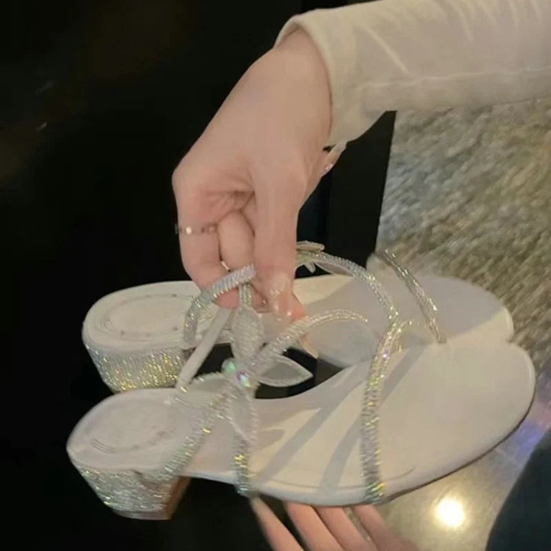 LBSFY  -  Butterfly Rhinodiamond Slippers 2024 Summer New Wear Thin Heel Sandals Sexy Sweet High Heel Sandals Elegant Slides