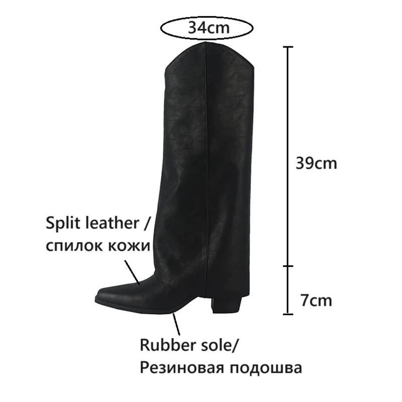 LBSFY  -  NEW Autumn Women Boots Split Leather Shoes for Women Pointed Toe Chunky Heel Shoes Casual Knee-high Boots V Fashion Pants Boots