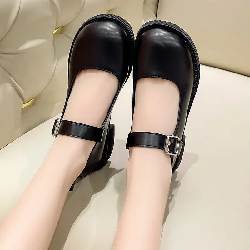 LBSFY -Women's Spring/Summer/Autumn New British Academy Style Low Heel Round Toe Mary Jane Single Shoes with Small Leather Shoes
