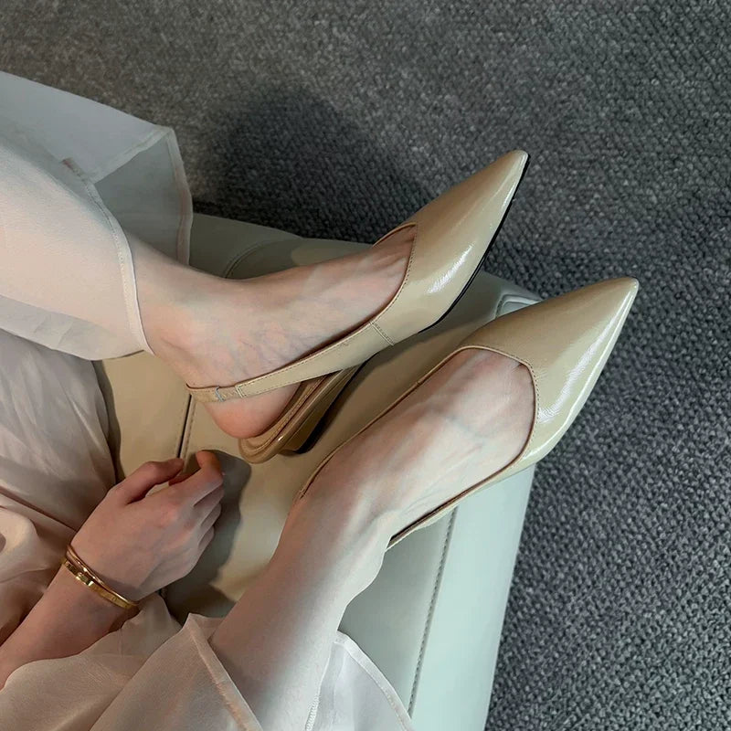 LBSFY -New Style Women's Fashion Patent Leather Pointed Toe Women Pumps Elegant Low Heels Sandals Casual Dress Street Style Shoes