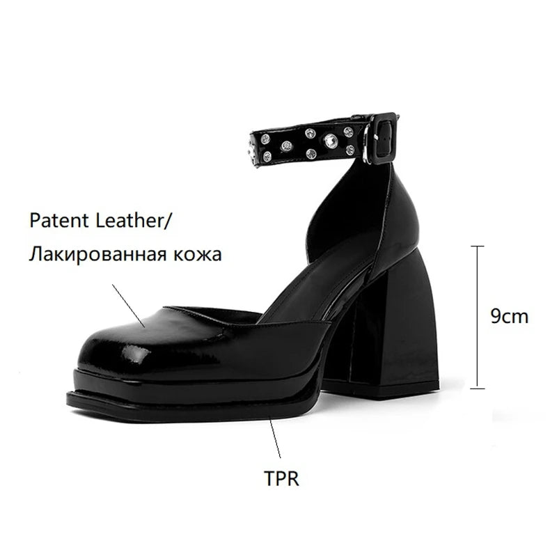 LBSFY  -  Summer Women Shoes Patent Leather Square Toe Platform Sandals Super High Heels Chunky Heel Women Sandals Shoes for Women