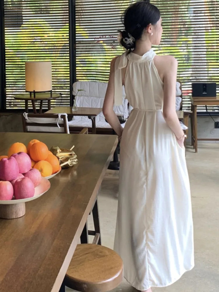 LBSFY -Summer Spring French Halter Womens Dresses Elegant Off Shoulder Birthday Party Midi Dress Female Holiday Loose Casual Vestidos