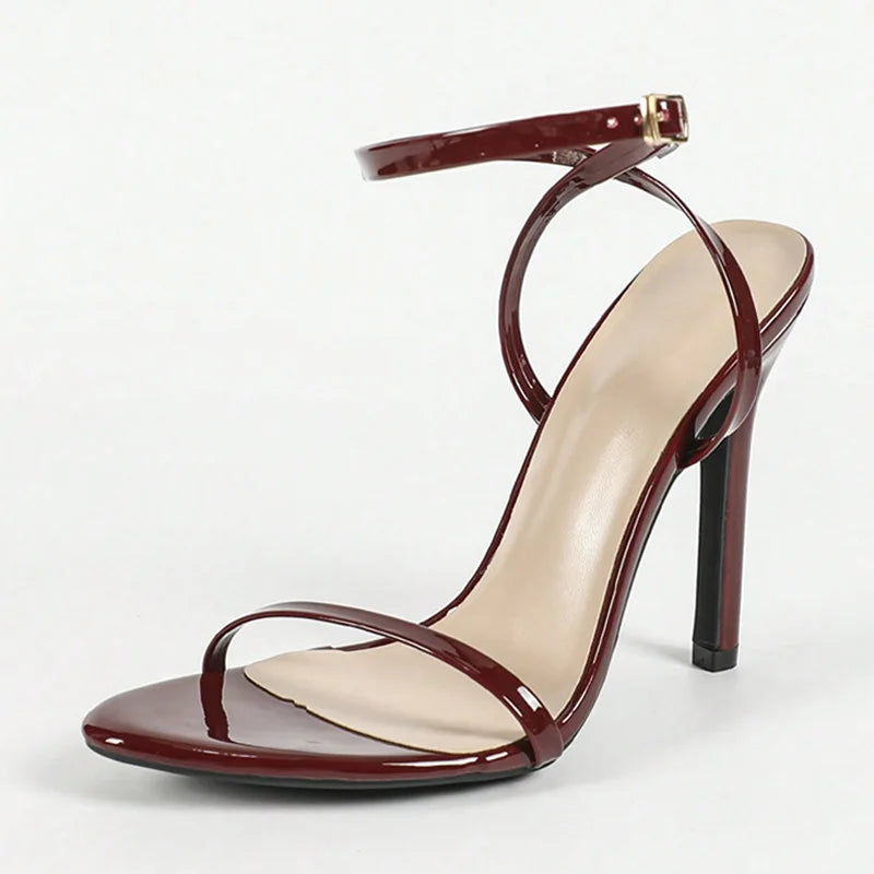 LBSFY  -Wine Red Ankle Strap Designer Sandals Summer Fashion Open Toe Thin High Heels Wedding Banquet Shoes Women Sandalias