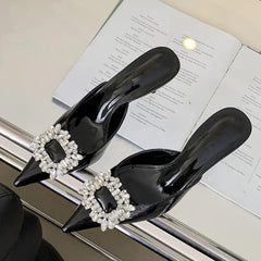 LBSFY - Fashion Crystal Thin Heels Mules Women Slippers Elegant Pointed Toe Banquet Party Prom Ladies Shoes
