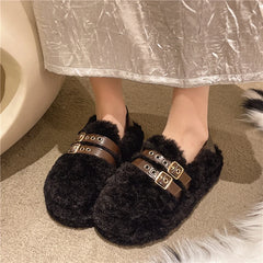 LBSFY -New Style Fashion Women Shearling Flats Furry Lambswool Mocasines Warm Cotton Shoes Ladies Slip on Sheep Fur Lined Loafers