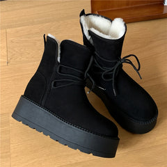 LBSFY  -  Wool Snow Boots Women Lace Up Platform Winter Boots Round Toe Thick Bottom Black Brown Ladies Warm Casual Shoes