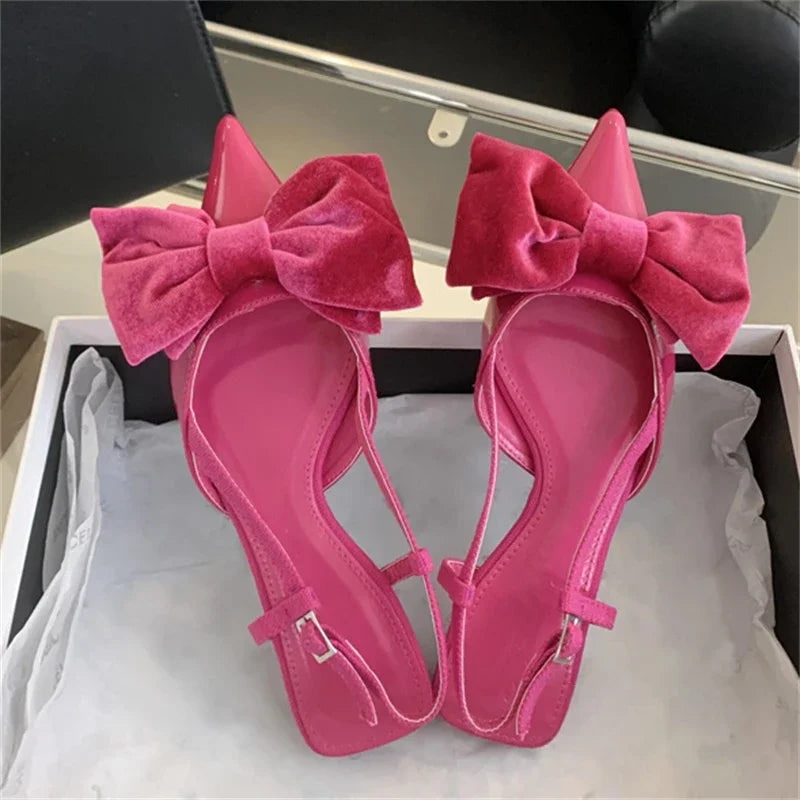 LBSFY -Spring Fashion Butterfly-knot Buckle Strap Pumps Women Pointed Toe Square Heel Dress Casual Mule Ladies Sandals Shoes