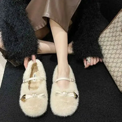 LBSFY  -  Fashion Round Toe Wool Ballet Flats Woman Concise Warm Plush Loafers Ladies Brand Design Fluffy Mary Jane Shoes Zapatos De Mujer