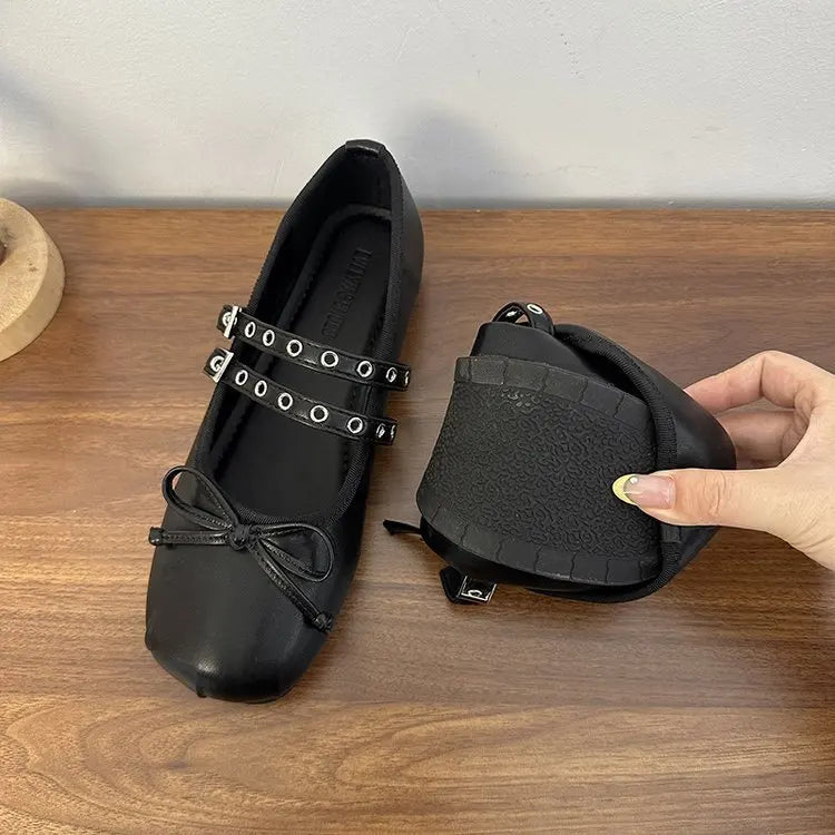 LBSFY -2025 Hot Selling Square Toe Butterfly-knot Women Mary Jane Shoes Ladies Soft Sole Dress Flats Casual Street Style Ballet Shoes