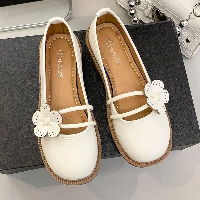 LBSFY  -  Retro Leather Flower Mary Jane Shoes for Women Spring Autumn Soft-soled Women's Designer Shoes Fashion Casual Low Heels Female