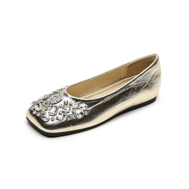 LBSFY -New Style Shallow Women Flat Shoes Square Toe Slip-on Outdoor Female Single Shoes Summer Solid Color Versatile Crystal Sandals