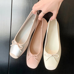 LBSFY -Breathable Silk Ballerinas Ballet Flats Women Summer Autumn Slip On Loafers Square Toe Bowknot Flat Casual Shoes
