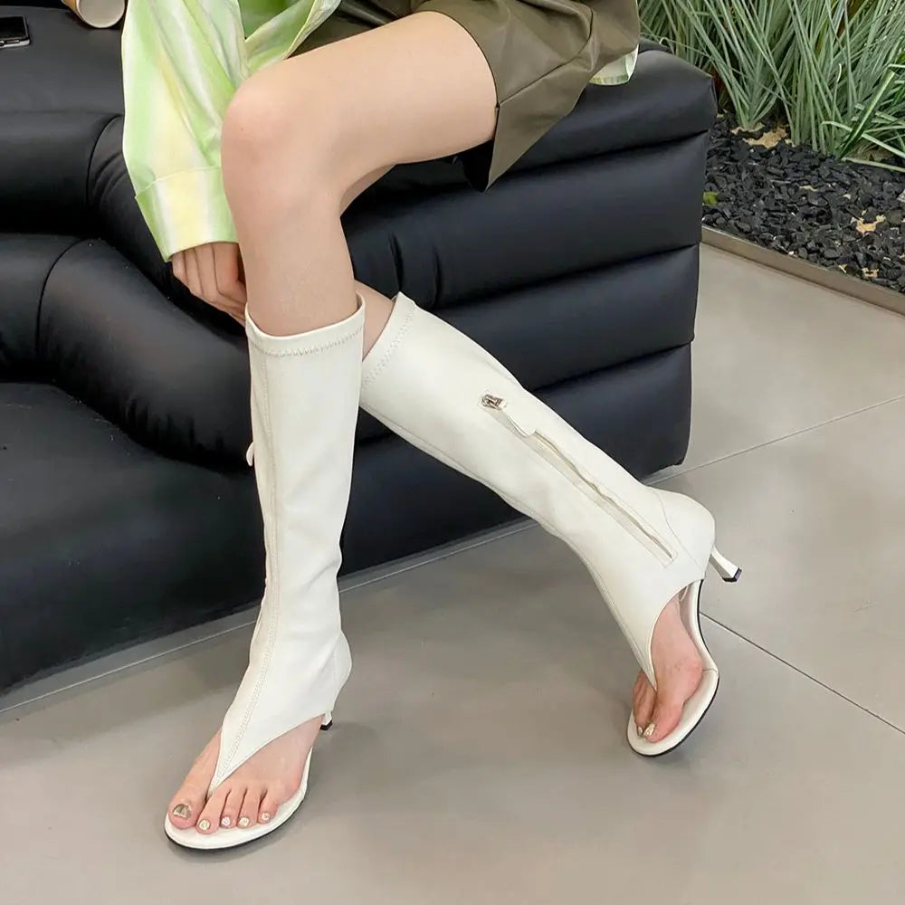 LBSFY  -  Fashion Women Sandals Boots Clip Toe Summer Outside Dress Shoes Thin High Heels Side Zipper Party Pumps Shoes Woman Mules 35-39