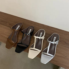 LBSFY -  Brand Summer Women Slipper Square Heels Sandals Square Toe Party Wedding Shoes Slip On Beach Slides Mujer