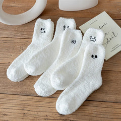 Lbsfy Socks Women White Graffiti Mink Fleece Socks Autumn Winter Short Mid-tube Crew Warm Coral Fleece Sleeping Kawaii Cute Soft Socks