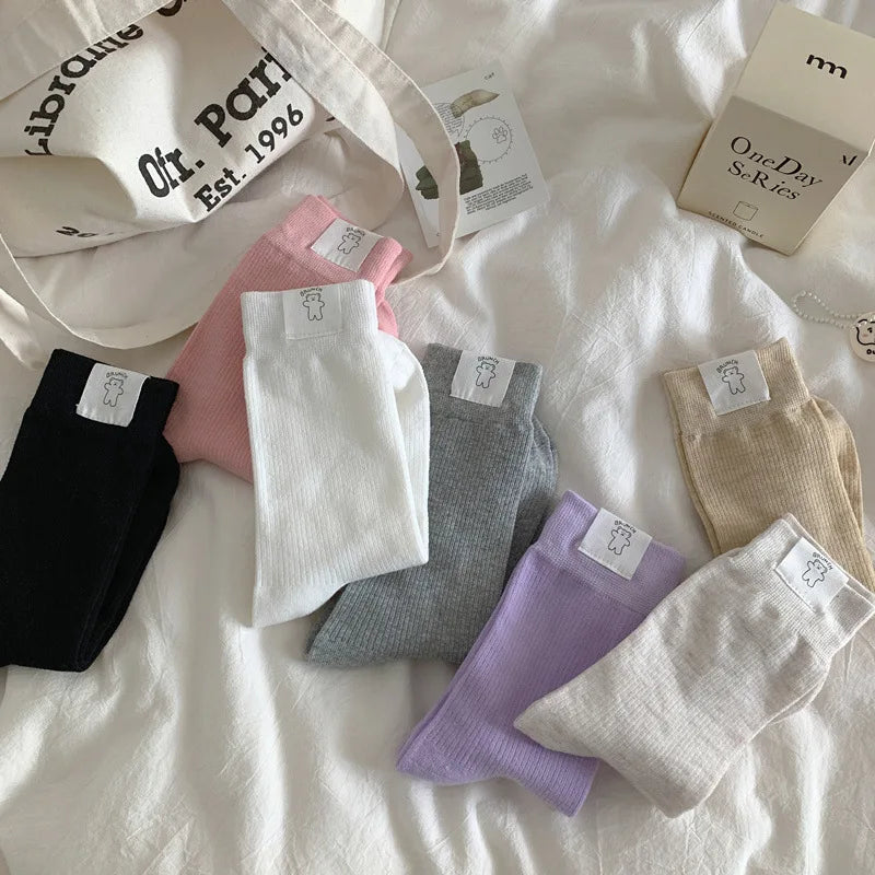 Lbsfy Women's Socks Korean Style Trendy Breathable Casual Dots Cartoon Crew Socks For Girls Novelty Color Warm Socks Comfortable Soft