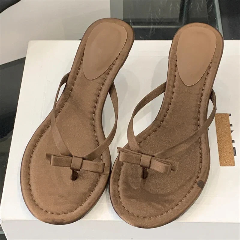 LBSFY -Summer Butterfly-knot Clip Toe Women Slippers Fashion Low Thin Heels Sandals Party Dress Flip Flops Shoes