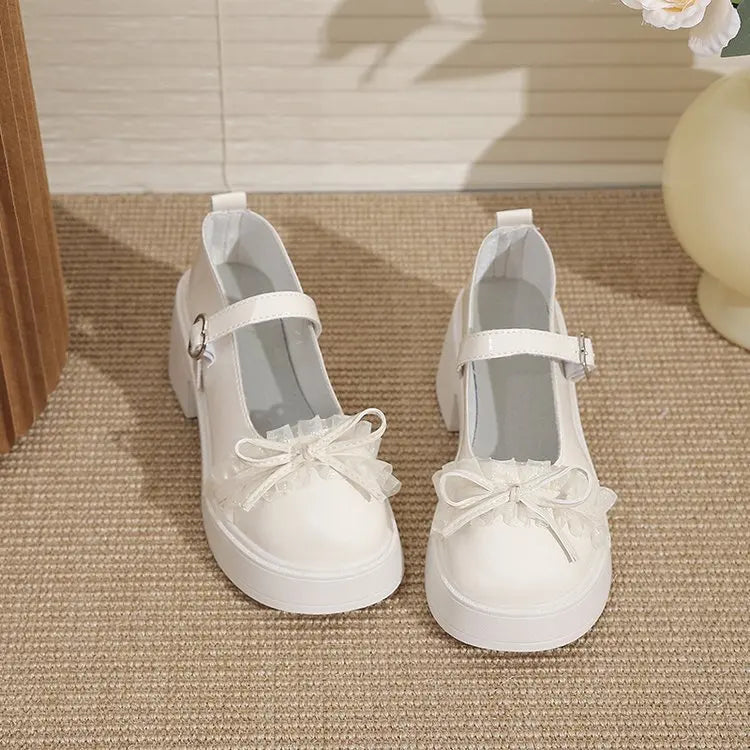 LBSFY -Ankle Buckle Chunky Heels Bow Women Japanese Style Patent Leather Mary Jane Shoes Woman Punk Thick Heels Single Lolita Shoes